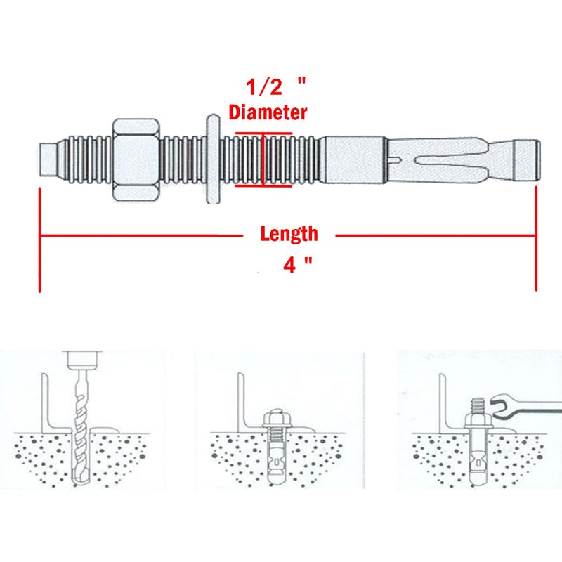 Levanco 1/2" X 4" Concrete Anchor, 304 Stainless Wedge Anchor with Excellent Anti-Rust Performance, 304(18-8) Stainless Steel Concrete Anchors and Screws Kit (5pcs) - Image 3